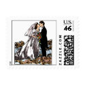 Bride and Groom Kiss on Beach stamp