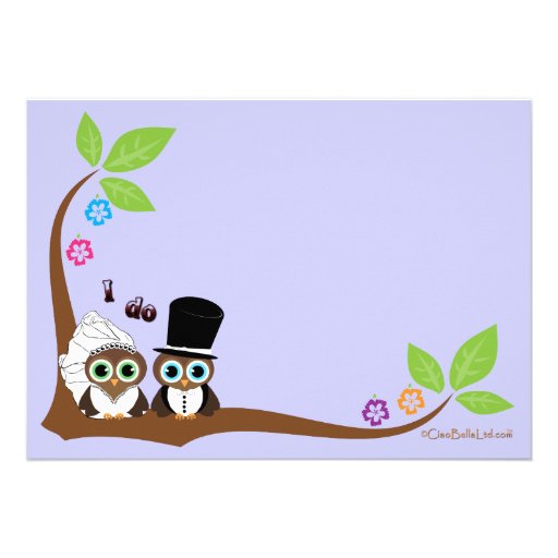 Bride And Groom Owls Lavender Background Shower Custom Announcements
