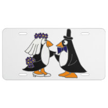 Bride and Groom Penguin Wedding Art License Plate at Zazzle