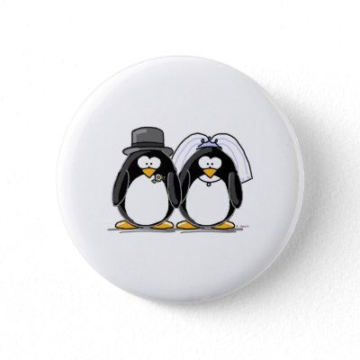 Bride and Groom Penguins Pinback Buttons