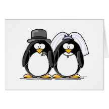 Bride and Groom Penguins Greeting Card
