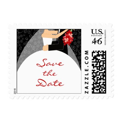 Bride and Groom Save the Date postage stamps