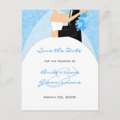 Bride and Groom Save the Date postcards turquoise
