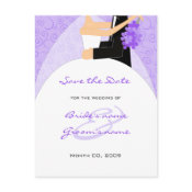 Bride and Groom Save the Date postcards purple