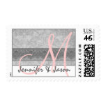 Bride and Groom Silvery Gray Damask postage