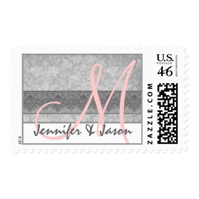 Bride and Groom Silvery Gray Damask Stamps