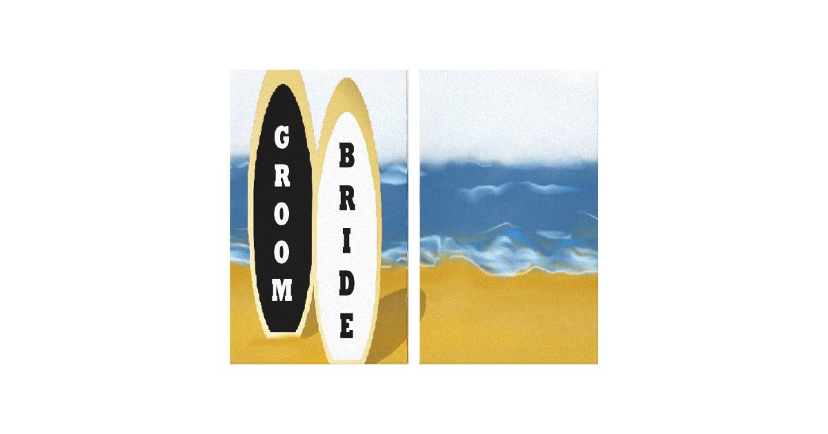 Bride and Groom Surf Boards Wrapped Canvas Art Zazzle