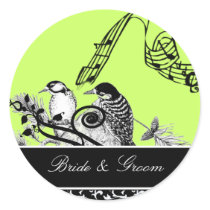 Bride and Groom Swirl & Vintage Birds Sticker