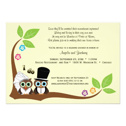 Bride And Groom Tree Owls Wedding Shower Invite