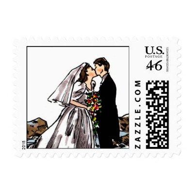 Bride And Groom Wedding Invitation Postage Stamps