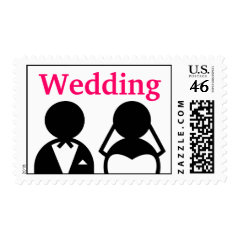 Bride and Groom Wedding Postage Stamps Hot Pink