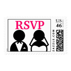 Bride and Groom Wedding RSVP Stamps Hot Pink