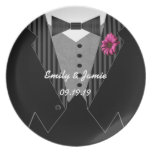 Bride and Groom Whimsical Tuxedo Wedding Plate