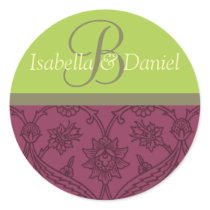 Bride And Groom Wine Monograms For Envelopes Round Stickers