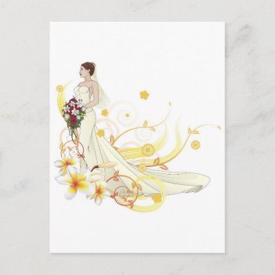 Bride beautiful wedding dress floral background post cards by GeoDesign