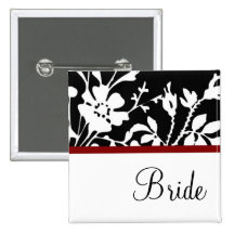 Bride Black and White Floral Button