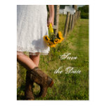 Bride, Boots and Sunflower Wedding Save the Date Post Card