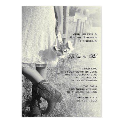 Bride, Boots and Sunflowers Country Bridal Shower Custom Announcements