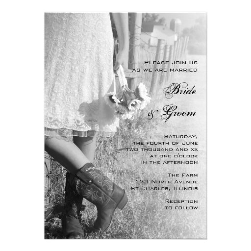 Bride, Boots and Sunflowers Country Wedding Invite
