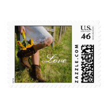 Bride, Boots Sunflowers Love Wedding Postage Stamp