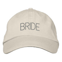 Bride cap in off white with dark gray font. embroidered hats