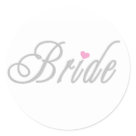 round_sticker - Bride T-shirts, mugs, mousepads, cards, keychains, and more with gray text design with a small pink heart. You can cusotmize these bride items on the spot!