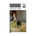 Bride fishing for groom wedding postage stamps