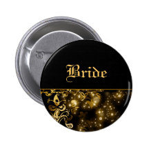 Bride gold black wedding bridal party pinback buttons