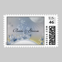Bride & Groom Blue White Flowers Postage postage