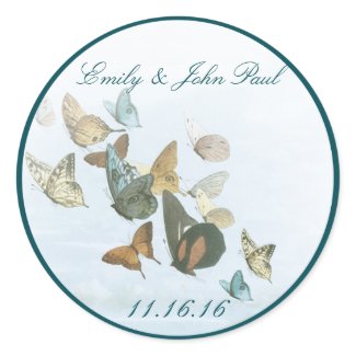 Bride & Groom Butterflies Swirls Deep Teal sticker