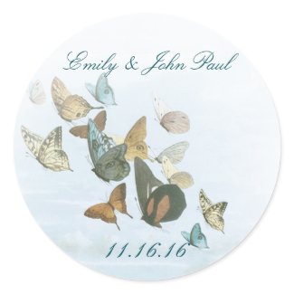 Bride & Groom Butterflies Swirls Deep Teal sticker