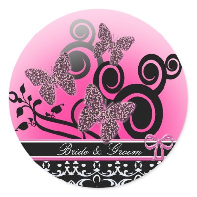 Bride Groom Butterflies Swirls Pink Black White Sticker by samack
