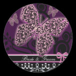 Bride & Groom Butterflies Swirls Pink Black &White