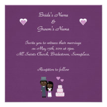 Bride & Groom & Cake Ethnic Purple Linen Wedding Custom Announcement
