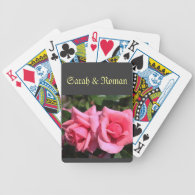 bride & groom hot pink rose flowers wedding card decks