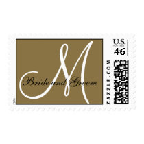 Bride Groom Initial Monogram Wedding Postage Gold