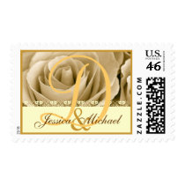 Bride Groom Monogram CREAM ANTIQUE GOLD Rose