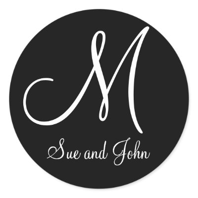 Bride & Groom Monogram M Black and White Seal Round Stickers