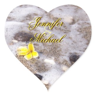 Bride Groom Names Tropical Plumeria Heart Shape sticker
