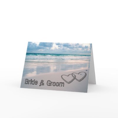 Bride & Groom Names Written in the Sand Greeting Cards