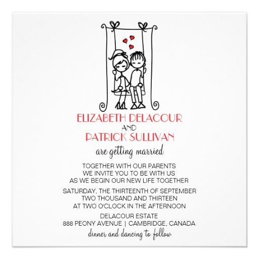 Bride & Groom on Swing Doodles Wedding Invitation