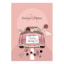 Bride & Groom Pink Getaway Car RSVP Cards Business Card Templates
