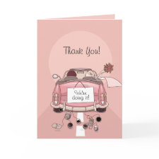Bride & Groom Pink Getaway Car - Thank You Cards card