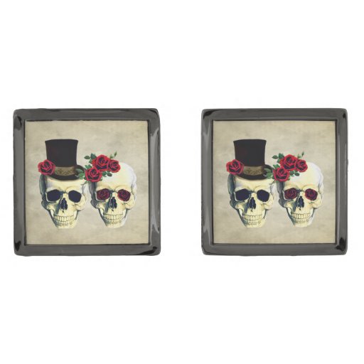 Bride & Groom Skull Wedding Gift for Groom Gunmetal Finish Cufflinks ...