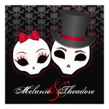 Bride & Groom Skullies (Red) Personalized Invite