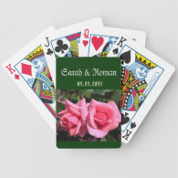 bride & groom two hot pink rose flowers wedding bicycle poker deck