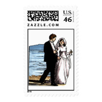 Bride Groom Walk Along Beach postage
