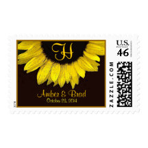 Bride Groom Wedding Date and Monogram Sunflower Stamps