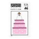 Bride on Pink Wedding Cake postage by Musicat Bride on Pink Wedding Cake postage