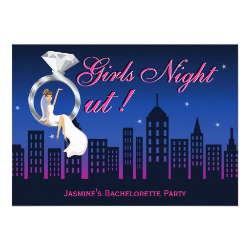 Bride On Ring Skyline Bachelorette Party Invite (front side)